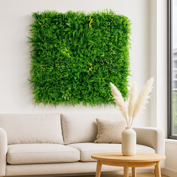 Ambiance intérieure moderne avec haie artificielle murale Fougère Dense