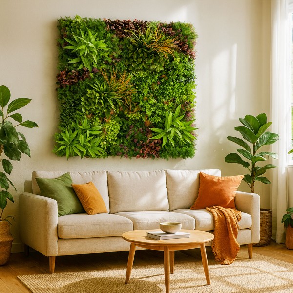 Hall lumineux Mur Végétal Artificiel Wood Colors Naturel Décoration Murale