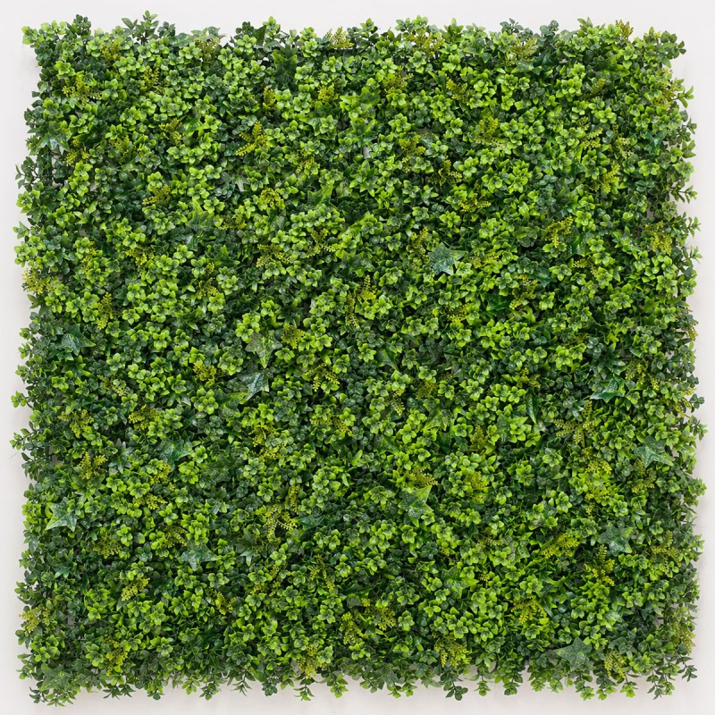 Panneau de feuillage artificiel Lierre vu de face, avec petites feuilles vertes réparties sur toute la surface
