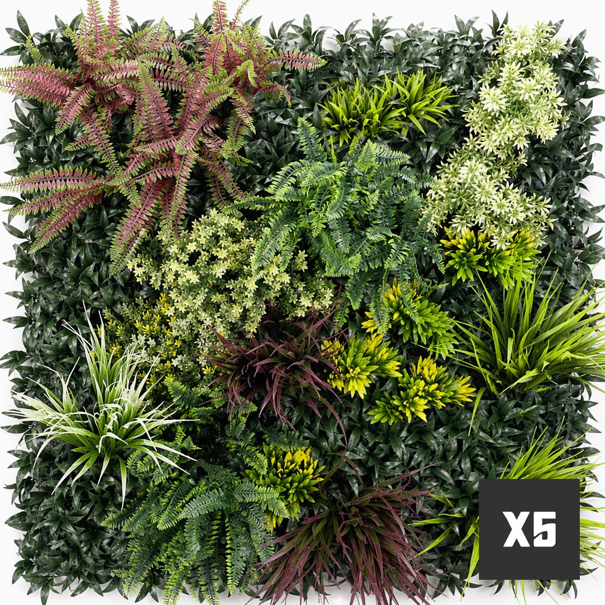 Lot de cinq panneaux Tropic pour un mur végétal artificiel tropical de 5 m²