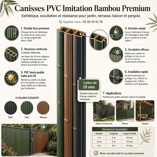 Canisse bambou artificielle Marron en PVC renforcé