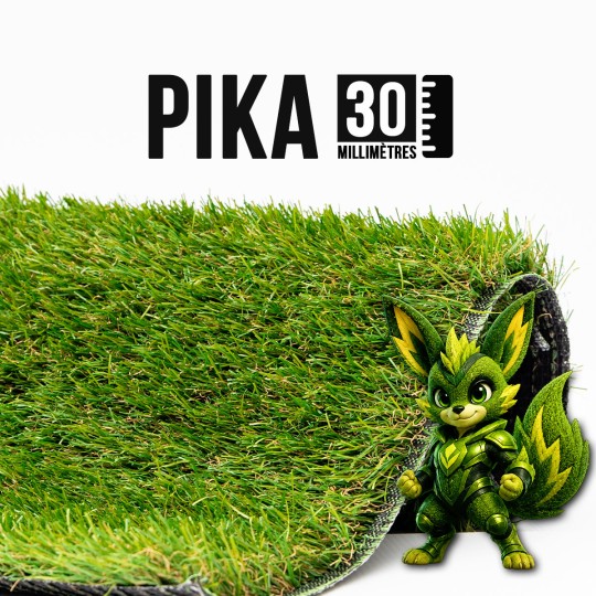 Visuel Pika 30 mm montrant un rouleau de gazon synthetique vert et la hauteur de 30 millimetres