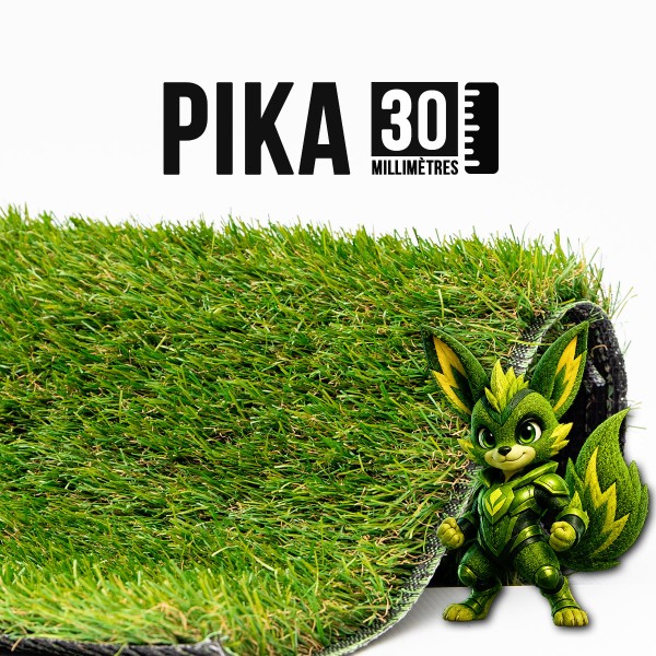 Visuel Pika 30 mm montrant un rouleau de gazon synthetique vert et la hauteur de 30 millimetres