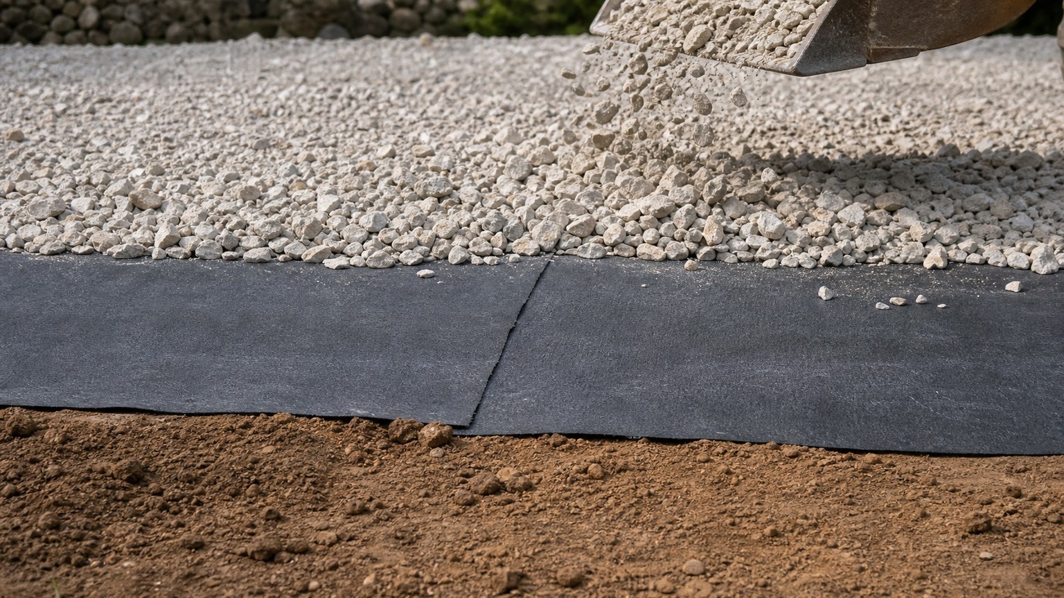 Coupe d'un terrassement montrant le sol support, le géotextile et la couche minérale séparée