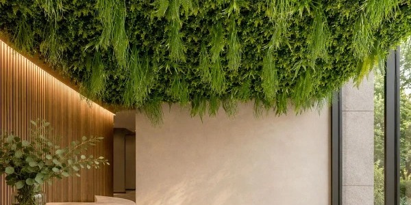 Plafond vegetal artificiel feuillage suspendu
